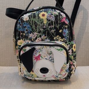 Betsey Johnson Black Floral Dog Mini Kitsch Backpack